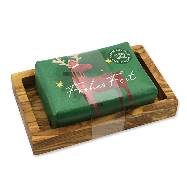 Sheep milk soap 150g "Colorful Holidays motif 14" on a soap dish, Verbena 