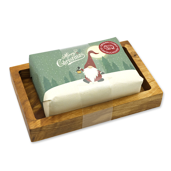 Sheep milk soap 150g "Colorful Holidays motif 6" on a soap dish, Classic 
