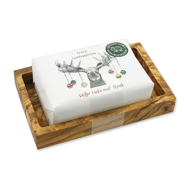 Sheep milk soap 150g "Colorful Holidays motif 7" on a soap dish, Classic 