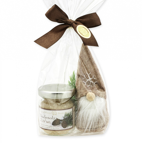 Bath salt 60g with a gnome in a cellophane bag, Swiss Pine 
