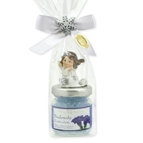 Badesalz 60g dekoriert mit Engel in Cello, Enzian 