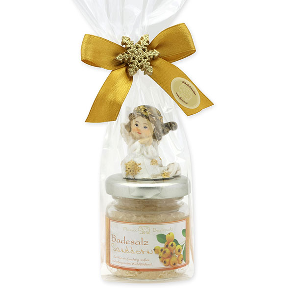 Bath salt 60g decorated with an angel in a cellophane bag, Sea buckthorn 