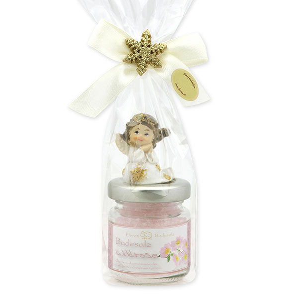 Bath salt 60g decorated with an angel in a cellophane bag, Wild rose 