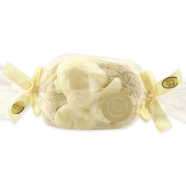 Sheep milk soap angel with wings 108g decorated with a washing cloth in a cellophane, Classic 