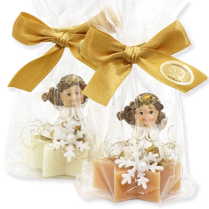 Sheep milk soap star midi 20g decorated with an angel in a cellophane bag, Classic/swiss pine 