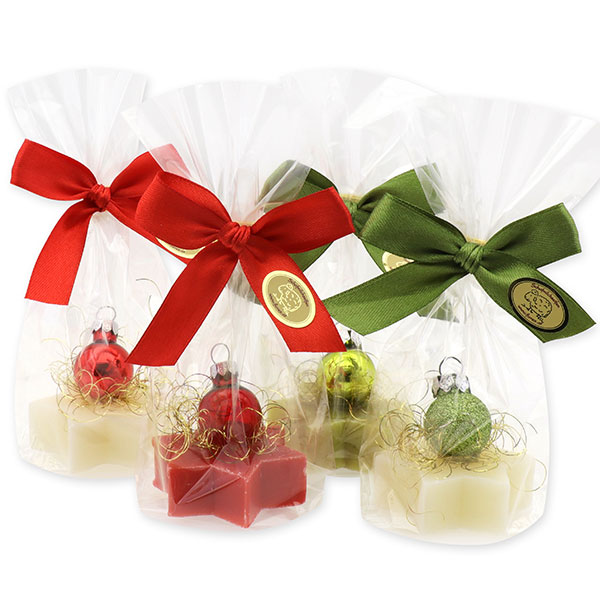 Sheep milk star soap 20g decorated with a christmas ball in a cellophane, sorted 