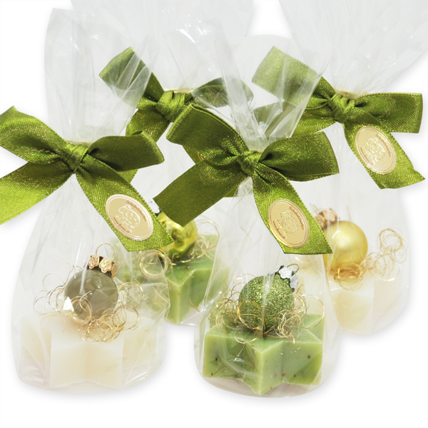 Sheep milk star soap 20g decorated with a christmas ball in a cellophane, Classic/verbena 