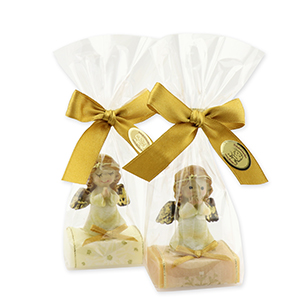 Sheep milk soap "Wiener Gästeseife" 25g decorated with an angel in a cellophane bag, Classic/Swiss pine 