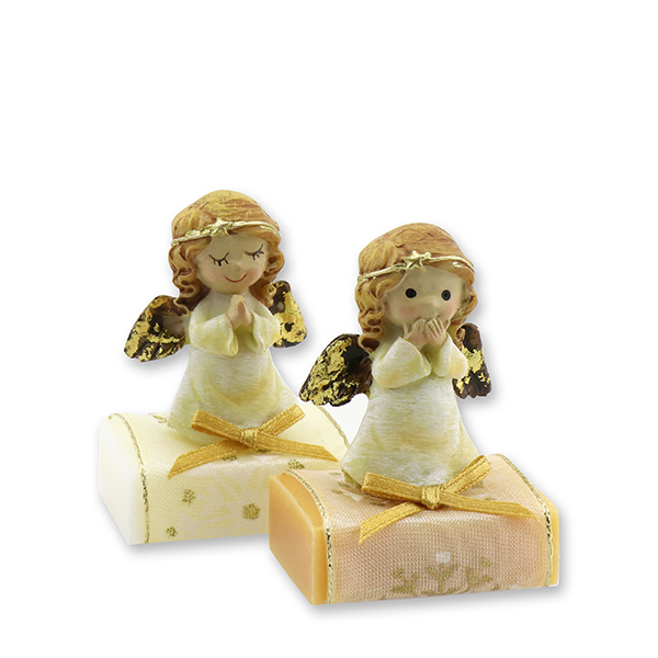 Sheep milk soap "Wiener Gästeseife" 25g decorated with an angel, Classic/Swiss pine 