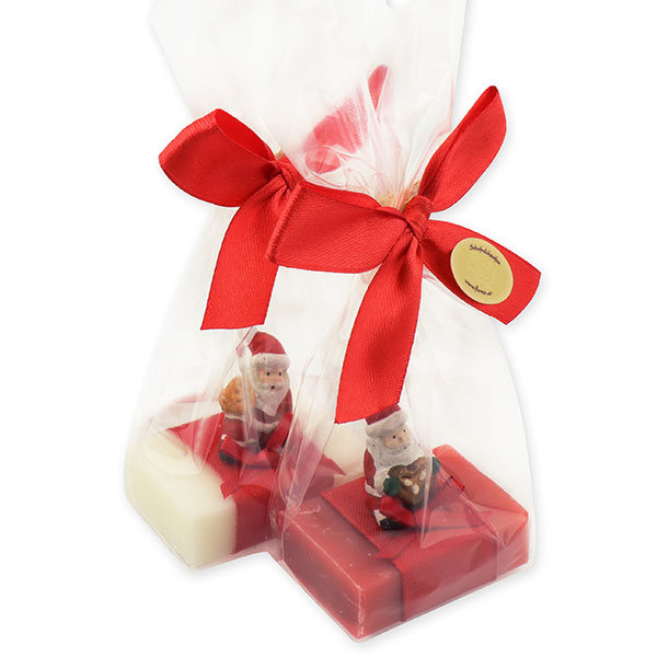 Sheep milk guest soap 25g decorated with santa in a cellophane, Classic/pomegranate 