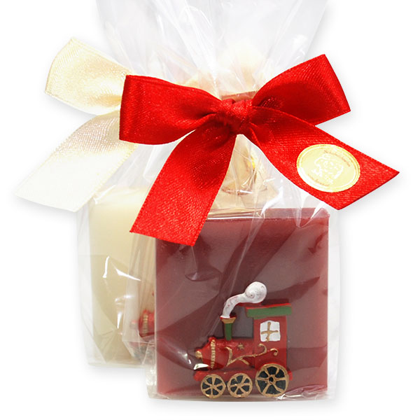 Sheep milk soap 35g decorated with a locomotive in a cellophane, Classic/pomegranate 