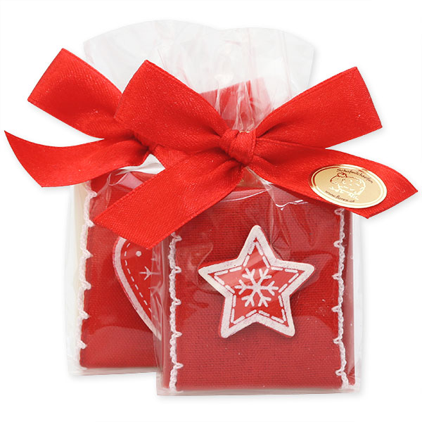 Sheep milk soap 35g decorated with christmas motives in a cellophane, Classic/pomegranate 