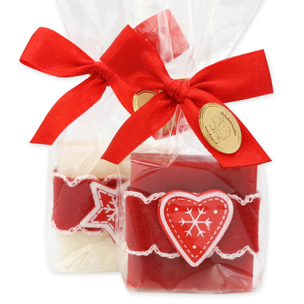 Sheep milk soap 35g decorated with christmas motives in a cellophane, Classic/pomegranate 