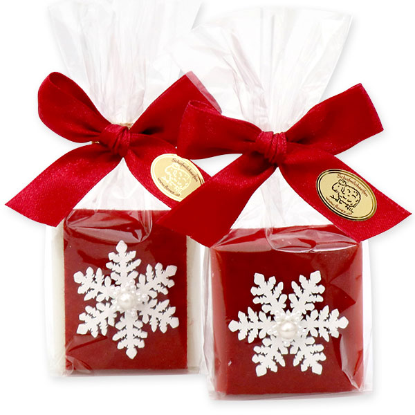 Sheep milk soap 35g decorated with a snowflake in a cellophane, Classic/pomegranate 