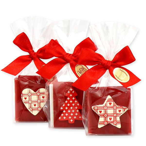 Sheep milk soap 35g decorated with christmas motives in a cellophane, Classic/pomegranate 