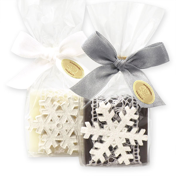 Sheep milk soap 35g decorated with a snowflake, Classic/christmas rose silver 