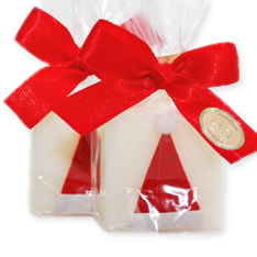 Schafmilchseife Quadrat 35g dekoriert mit Mütze in Cello, Classic 