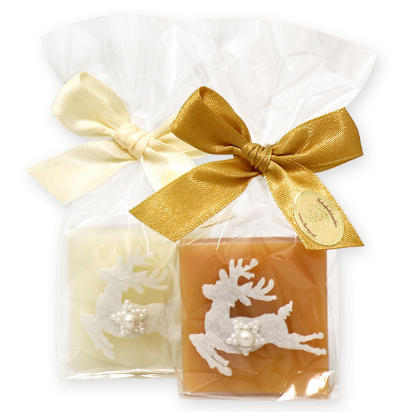 Sheep milk soap 35g decorated with a deer in a cellophane, Classic/quince 