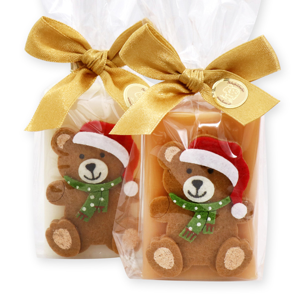 Sheep milk soap 100g decorated with a teddy in a cellophane, Classic/quince 