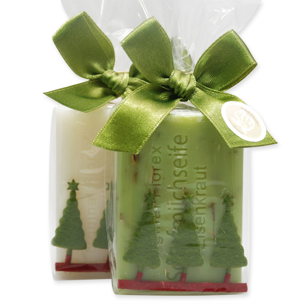 Sheep milk soap 100g, decorated with a christmas tree ribbon in a cellophane, Classic/verbena 