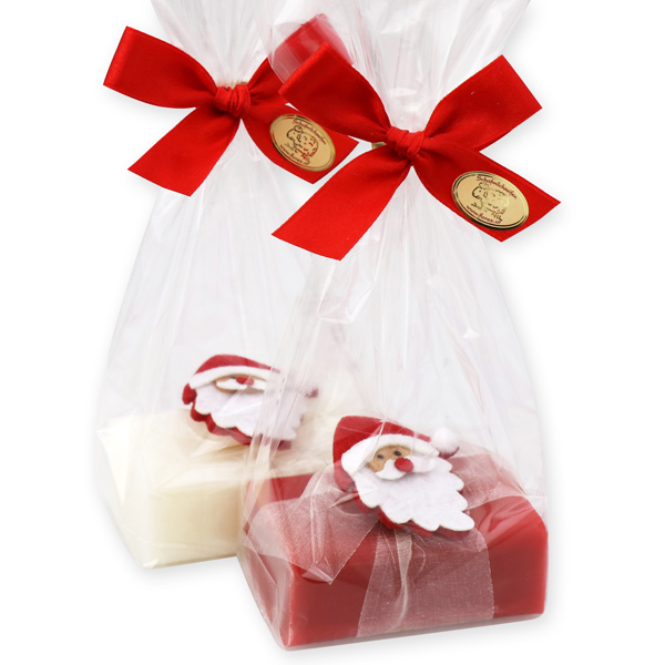 Sheep milk soap 100g, decorated with Santa in a cellophane, Classic/pomegranate 