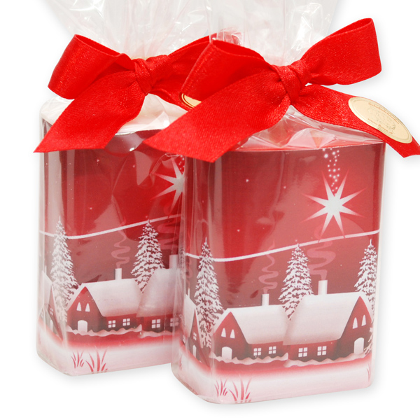 Sheep milk soap 100g decorated with a christmas ribbon in cellophane, Classic/pomegranate 