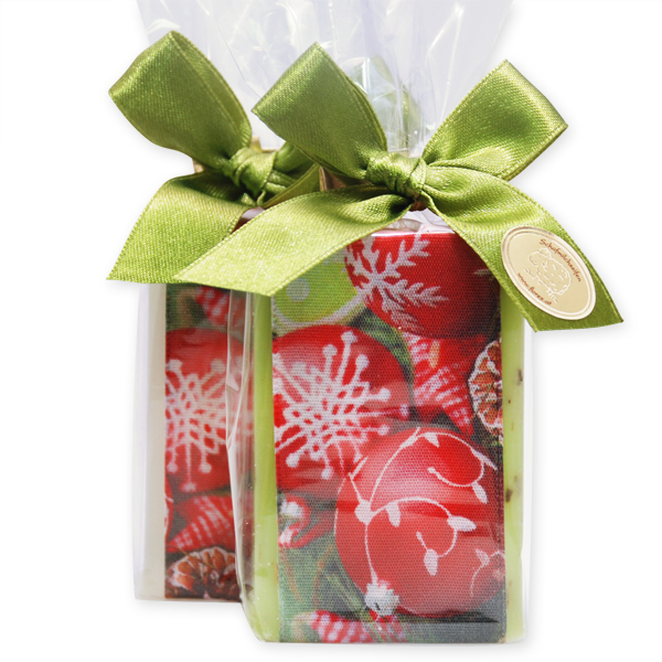 Sheep milk soap 100g, decorated with a red christmas ribbon in a cellophane, Classic/verbena 