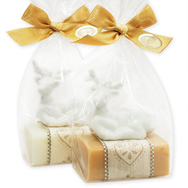 Sheep milk soap 100g decorated with a deer in a cellophane, Classic/quince 