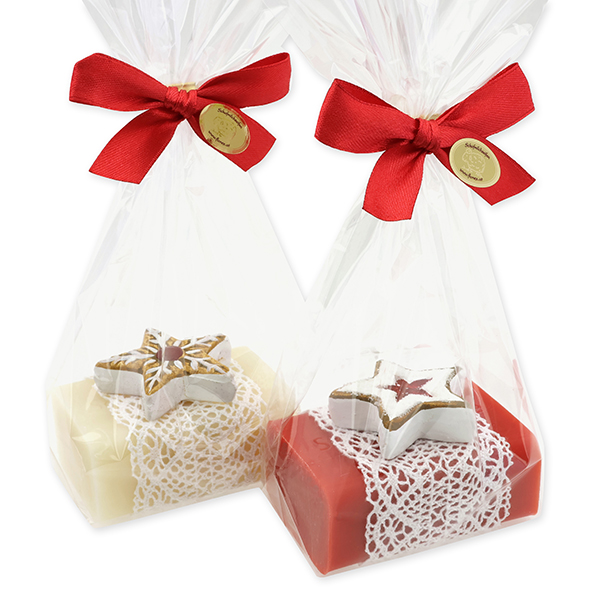 Sheep milk soap 100g, decorated with gingerbread decoration in a cellophane, Classic/pomegranate 