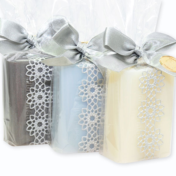 Sheep milk soap 100g decorated with an ornament ribbon in a cellophane, sorted 