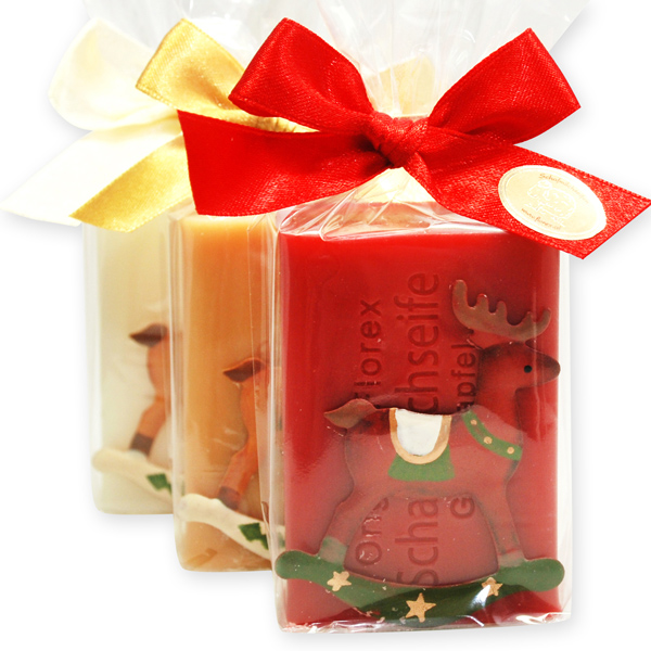 Sheep milk soap 100g, decorated with rocking deer in a cellophane, sorted 