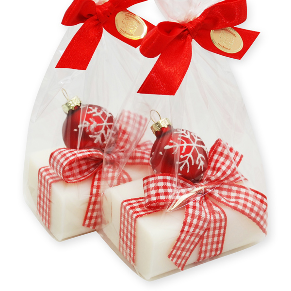 Sheep milk soap 100g, decorated with a glass christmas ball in a cellophane, Classic 