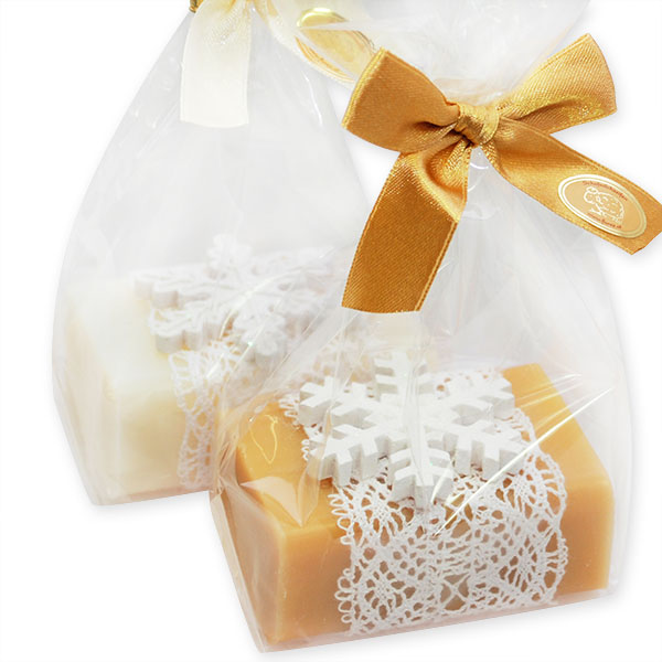 Sheep milk soap 100g decorated with snowflake in a cellophane, Classic/quince 