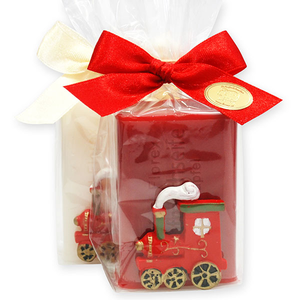 Sheep milk soap 100g, decorated with a locomotive in a cellophane, Classic/pomegranate 