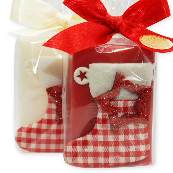 Sheep milk soap 100g, decorated with christmas boots in a cellophane, Classic/pomegranate 