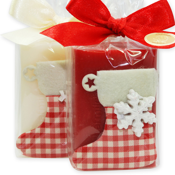 Sheep milk soap 100g, decorated with christmas boots in a cellophane, Classic/pomegranate 