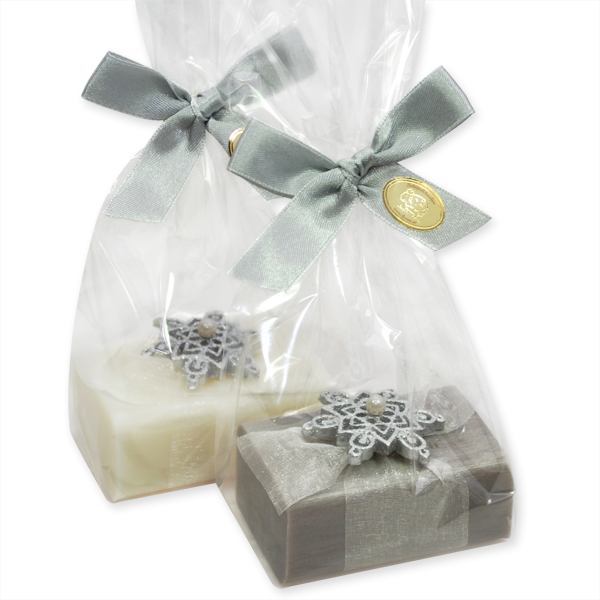 Sheep milk soap 100g, decorated with a snowflake in a cellophane, Classic/men soap 