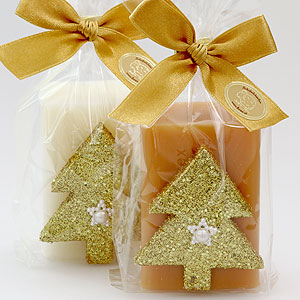 Sheep milk soap 100g decorated with a glitter christmas tree in a cellophane, Classic/quince 