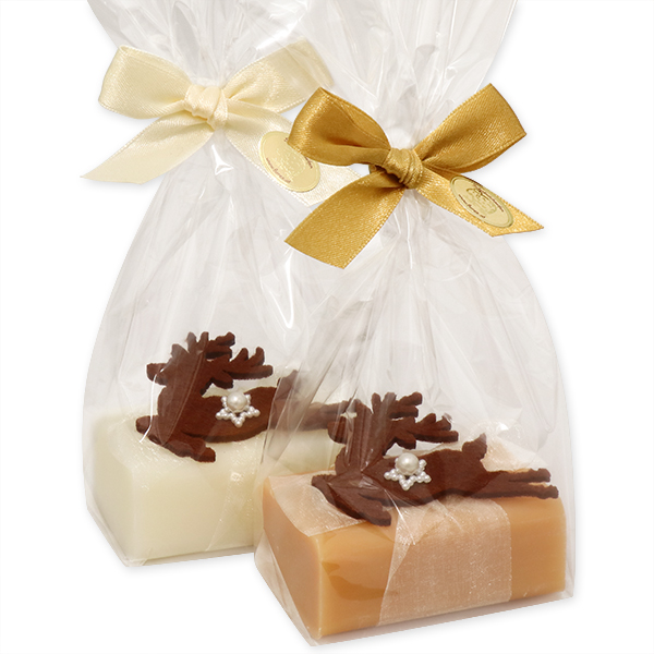 Sheep milk soap 100g decorated with a deer in a cellophane, Classic/quince 