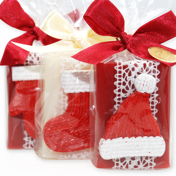 Sheep milk soap 100g, decorated with christmas decoration in a cellophane, Classic/pomegranate 