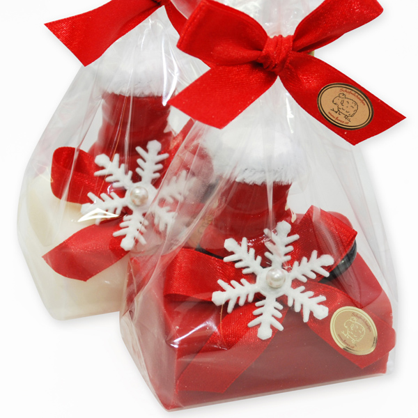 Sheep milk soap 100g, decorated with christmas boots in a cellophane, Classic/pomegranate 