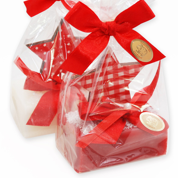 Sheep milk soap 100g, decorated with a star in a cellophane, Classic/pomegranate 