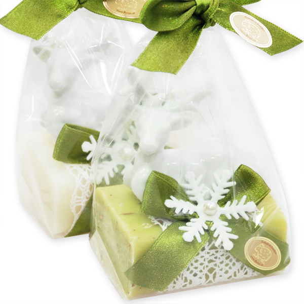 Sheep milk soap 100g decorated with a deer in a cellophane, Classic/verbena 