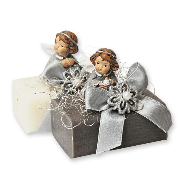 Sheep milk soap 100g decorated with an angel, Classic/christmas rose silver 