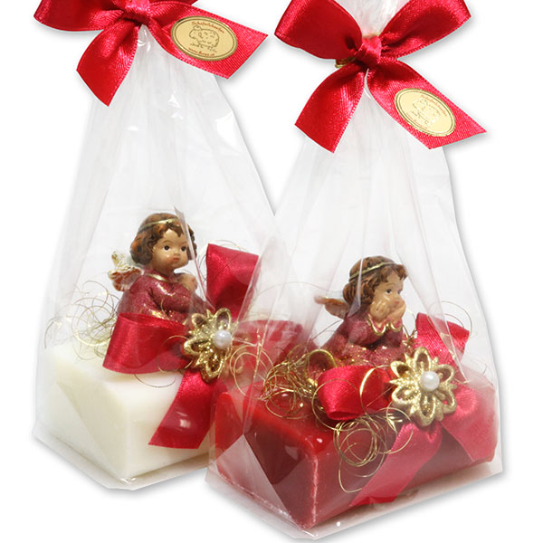 Sheep milk soap 100g decorated with an angel in a cellophane, Classic/pomegranate 