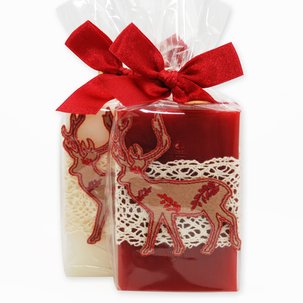 Sheep milk soap 150g deocrated with a deer in a cellophane, Classic/pomegranate 