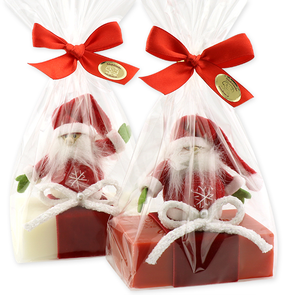 Sheep milk soap 150g decorated with a gnome in a cellophane, Classic/pomegranate 