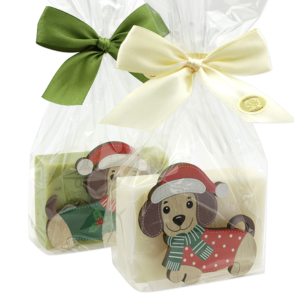 Sheep milk soap 150g decorated with a dog in a cellophane, Classic/verbena 