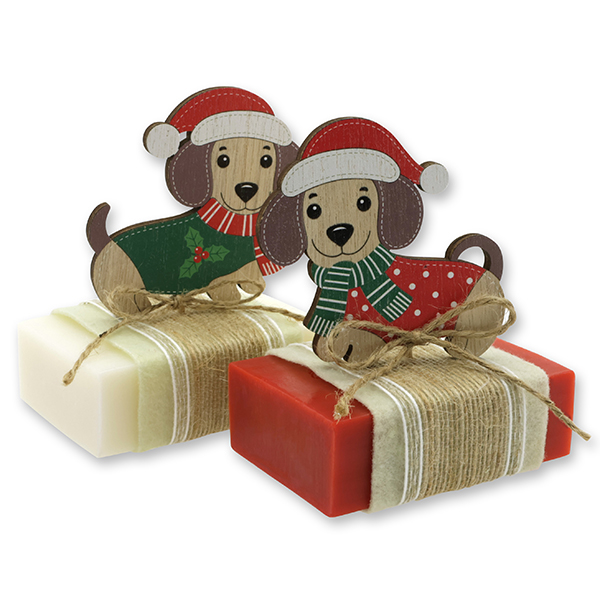 Sheep milk soap 150g decorated with a dog in a cellophane, Classic/pomegranate 