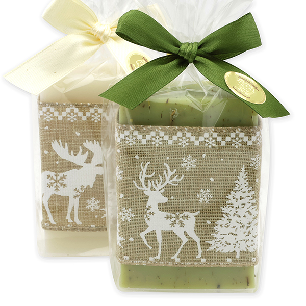 Sheep milk soap 150g decorated with a ribbon deer in a cellophane, Classic/verbena 